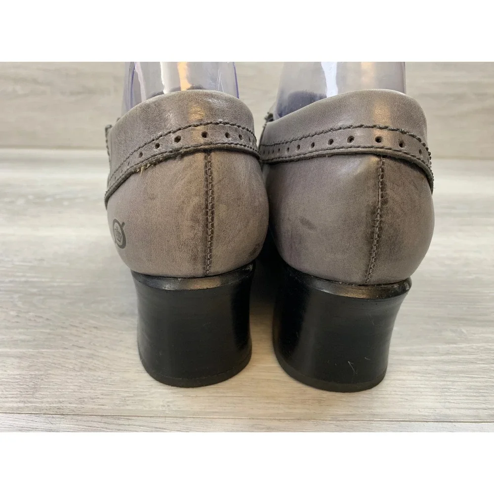 Born Women's Gray Leather Wingtip Brogue Ankle Booties Heeled Shooties 8.5